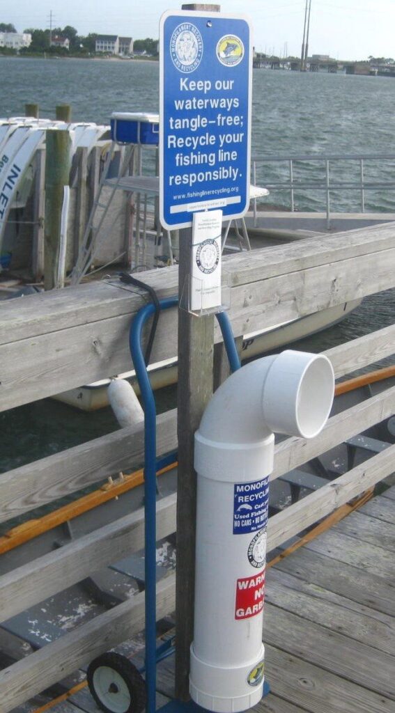 Look for receptacles like this to deposit your used monofilament fishing line.